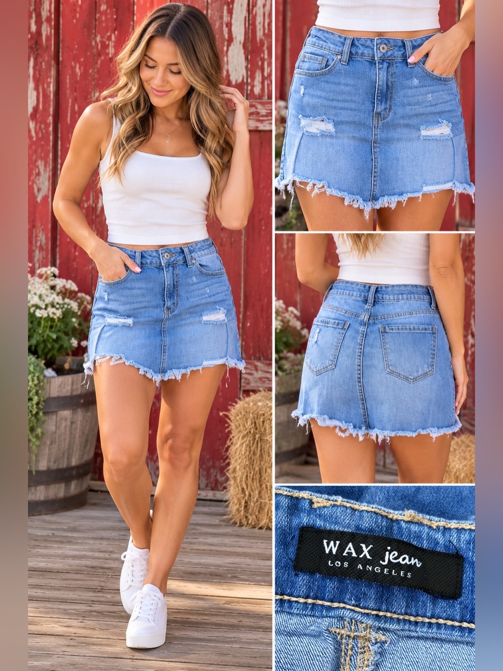 WAX Jean Los Angeles Distressed Denim Mini Skirt Size Small Light Wash Frayed
